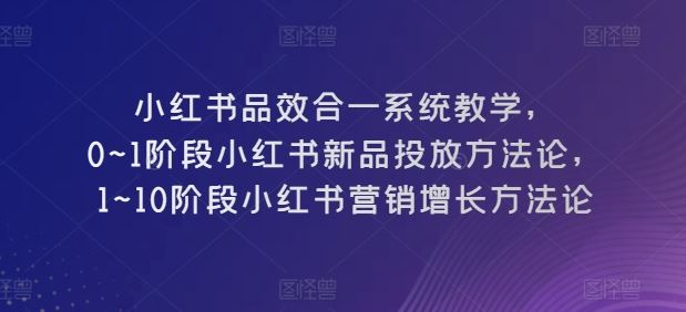 小红书品效合一系统教学，?0~1阶段小红书新品投放方法论，?1~10阶段小红书营销增长方法论