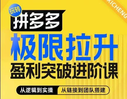 拼多多极限拉升盈利突破进阶课，?从算法到玩法，从玩法到团队搭建，体系化系统性帮助商家实现利润提升